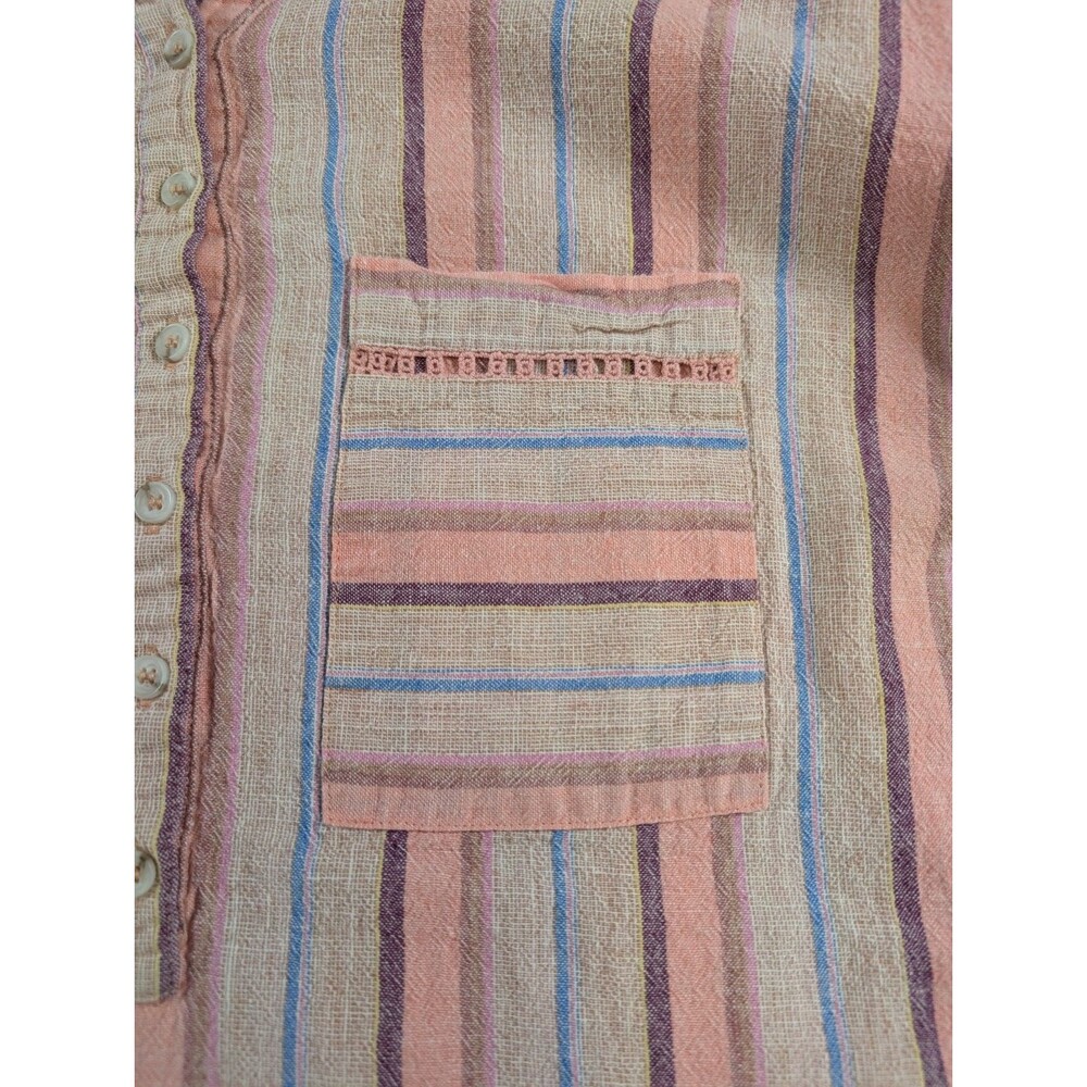 Maeve Anthropologie Lida Top Womens XS Pink Stripe Linen Blend Boho Shirt - Picture 5 of 10